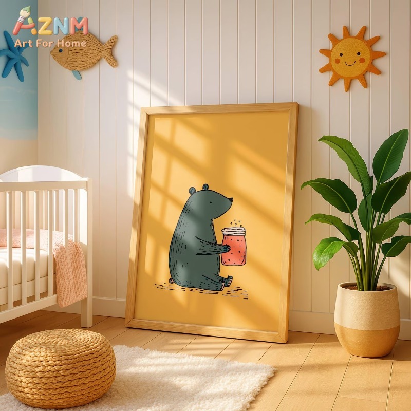 Baby Nursery Prints - AZNM Cartoon Bear Honey Jar Canvas