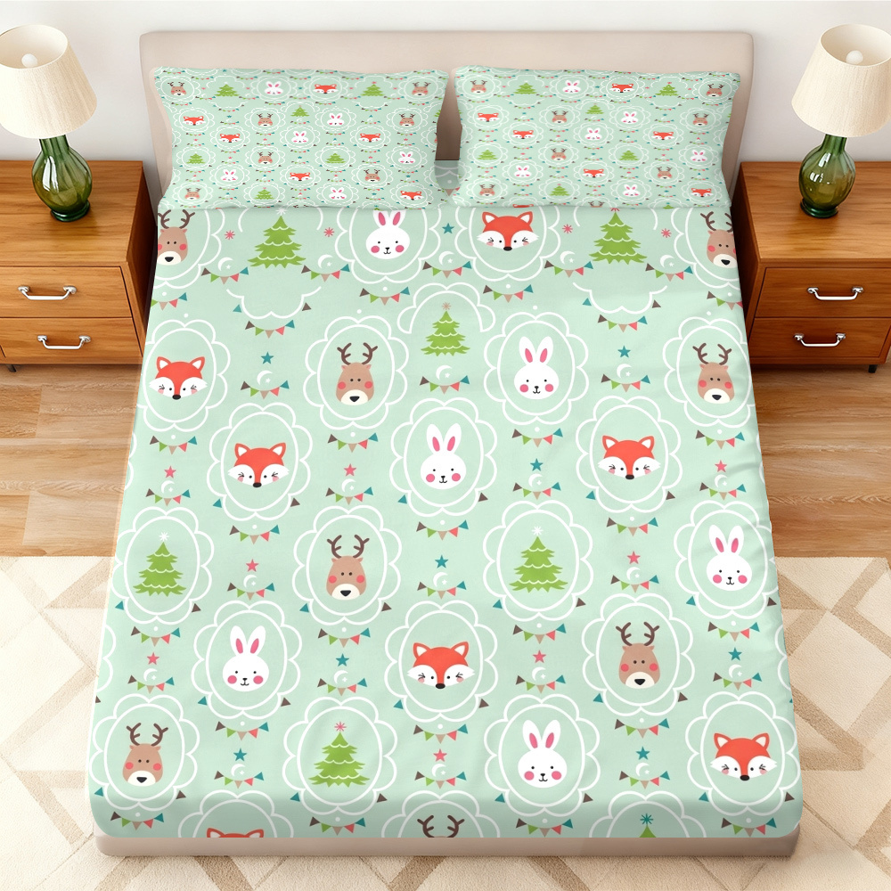 Baby Nursery Forest Theme - Forest Animal Christmas Tree Three-Piece Bedding