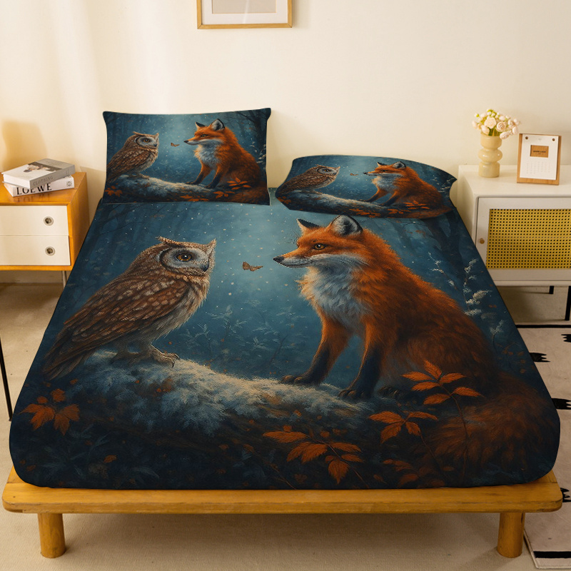 Baby Nursery Forest Theme - Owl Fox Forest Mattress Protector Breathable