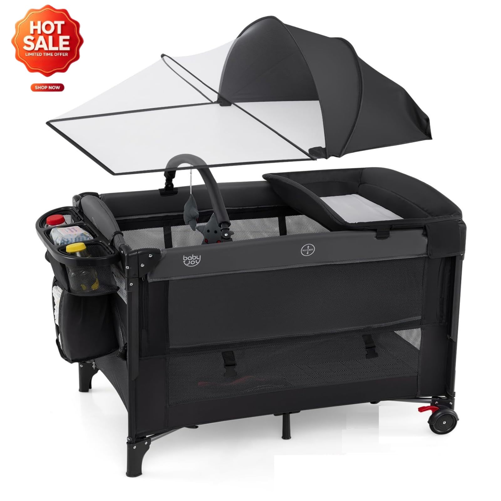 Bassinet Bedside Sleeper - 5-in-1 Pack and Play with Canopy,