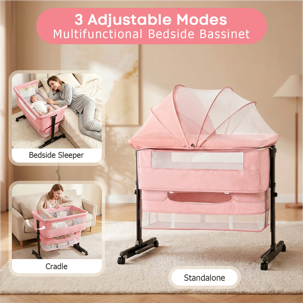 Baby Bedside Bassinet, Height‑ - Bassinet Bedside Sleeper 评论和价格