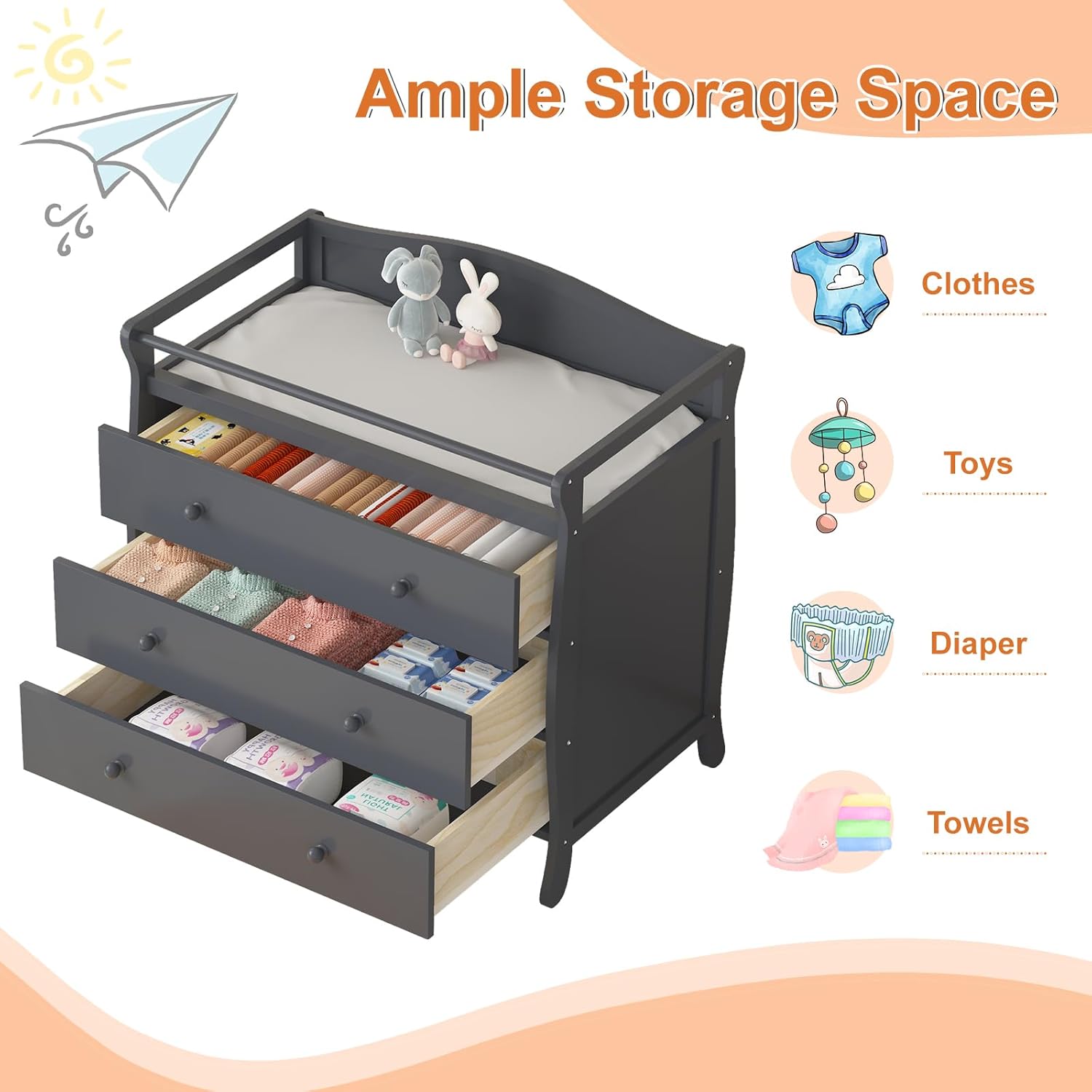 3 Drawers Baby Changing Table  - Baby Nursery Unisex 评论和价格