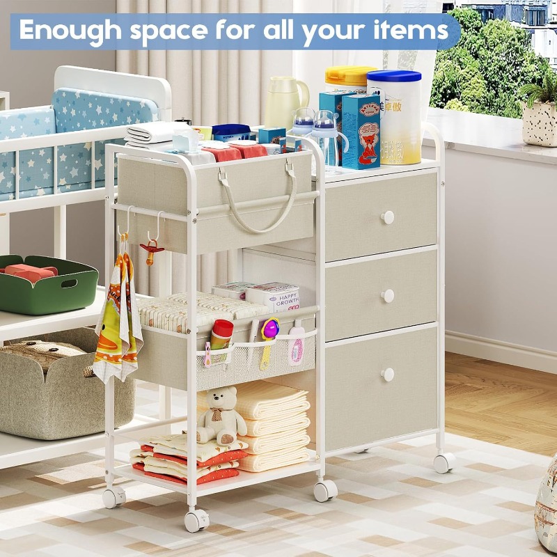 Large Capacity Baby Diaper Org - Baby Nursery Utility Cart 评论和价格