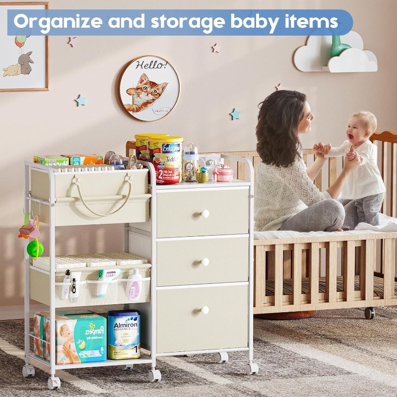 Large Capacity Baby Diaper Org - Baby Nursery Utility Cart 评论和价格