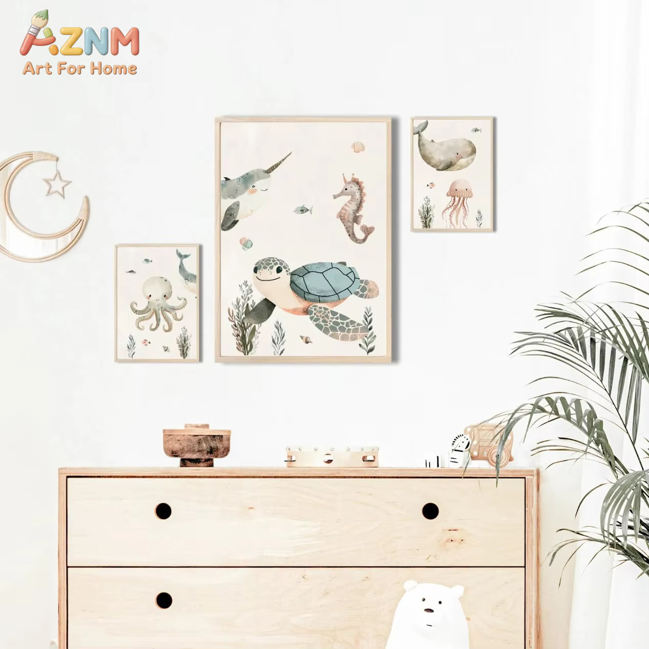 AZNM Watercolor Cute Ocean Ani - Baby Nursery Prints 评论和价格