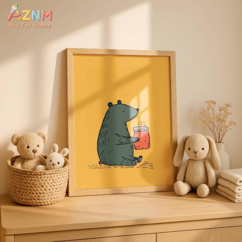 AZNM Cartoon Bear Honey Jar Ca - Baby Nursery Prints 评论和价格