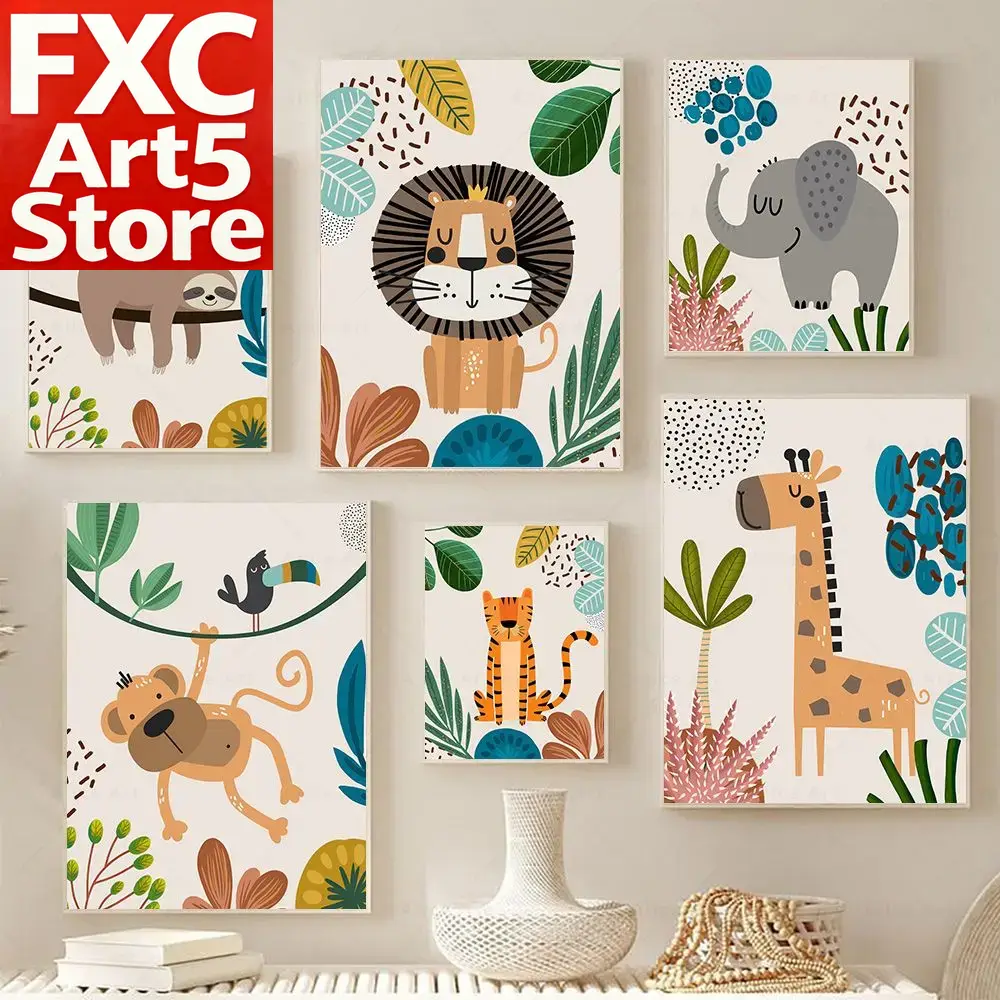 Boho Monkey Lion Giraffe Bird  - Baby Nursery Prints 评论和价格