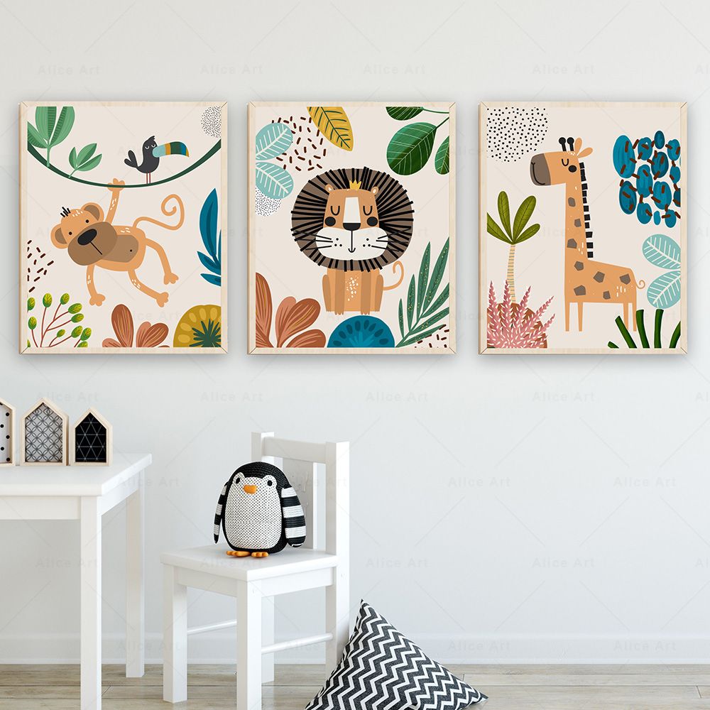 Boho Monkey Lion Giraffe Bird  - Baby Nursery Prints 评论和价格