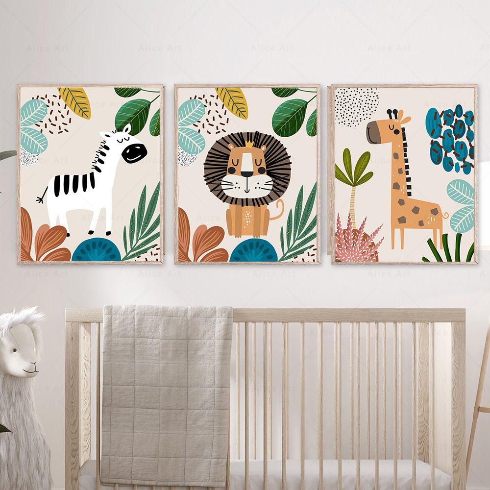 Boho Monkey Lion Giraffe Bird  - Baby Nursery Prints 评论和价格