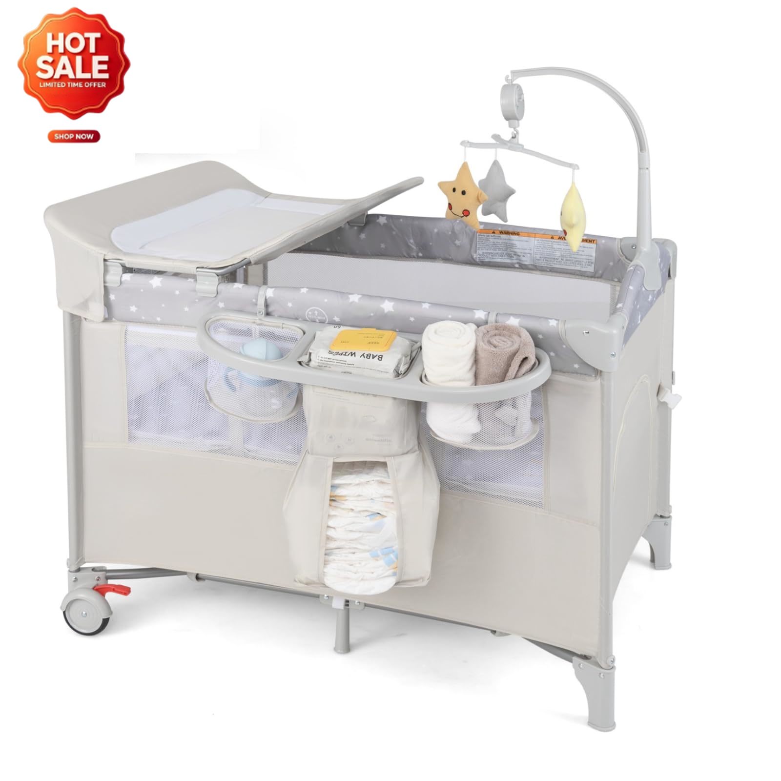5-in-1 Pack and Play, Portable - Bassinet Bedside Sleeper 评论和价格