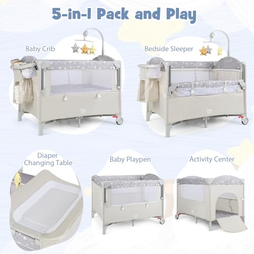 5-in-1 Pack and Play, Portable - Bassinet Bedside Sleeper 评论和价格