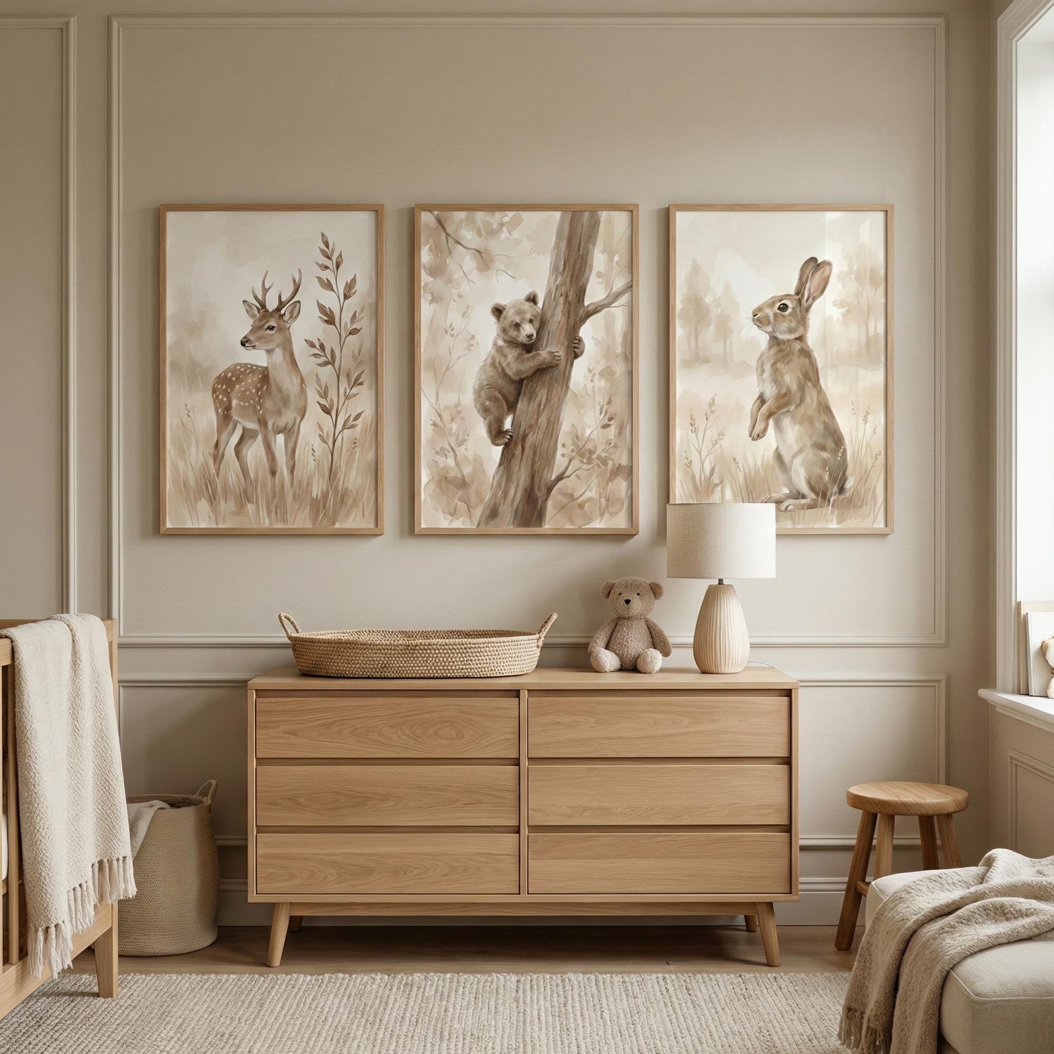 Woodland Animals Print Neutral - Baby Nursery Prints 评论和价格