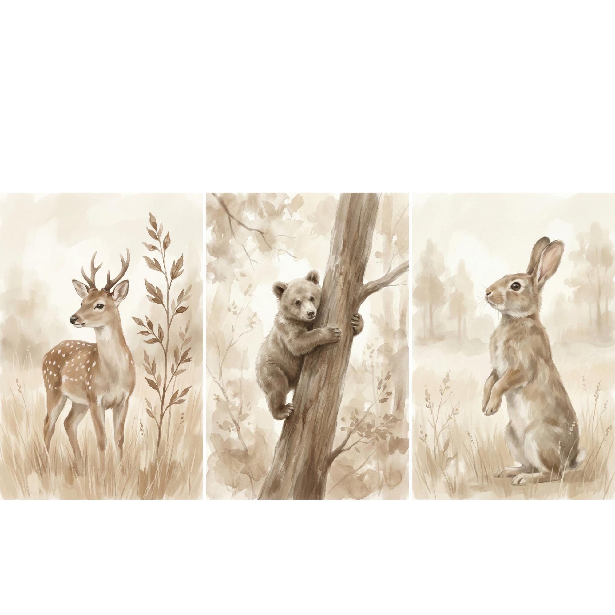 Woodland Animals Print Neutral - Baby Nursery Prints 评论和价格
