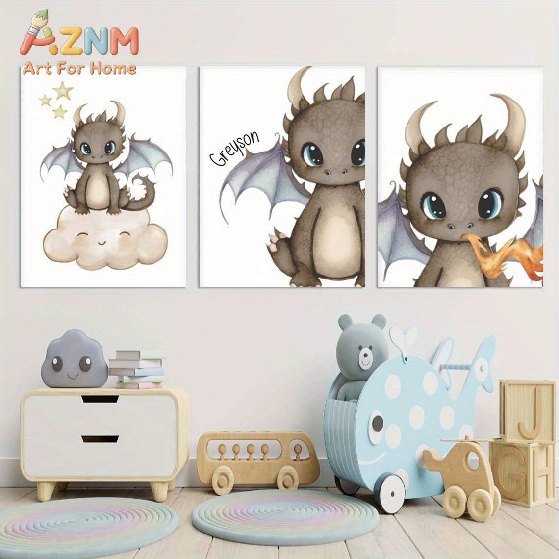 AZNM Cute Baby Dragon Canvas W - Baby Nursery Prints 评论和价格