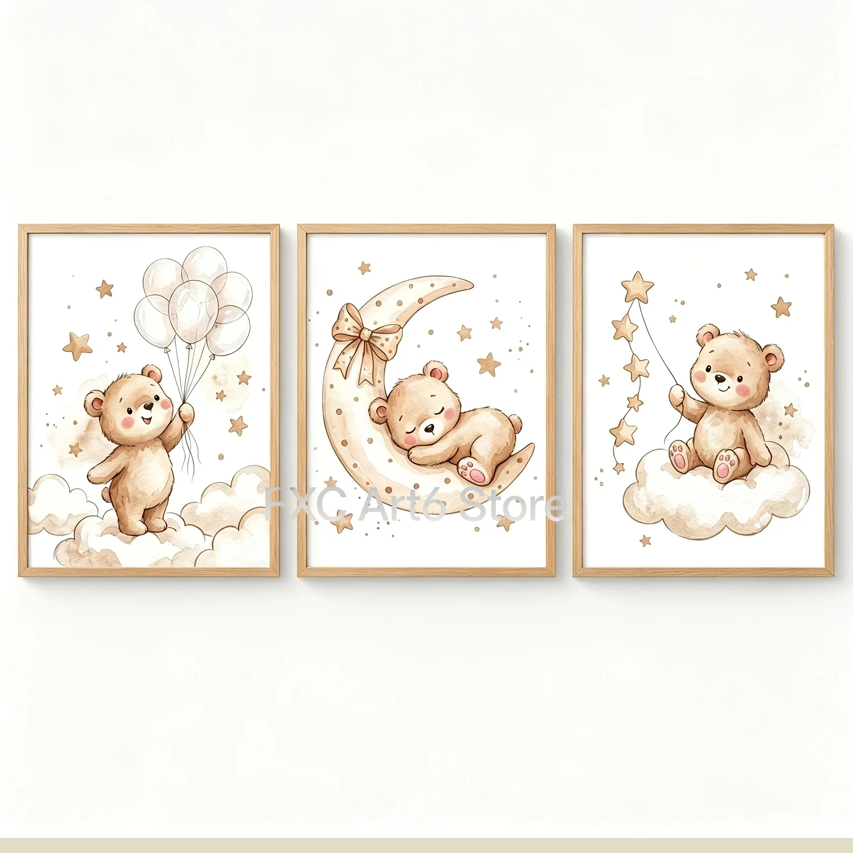 3pcs frameless -2D Flat, Kawai - Baby Nursery Gender Neutral 评论和价格