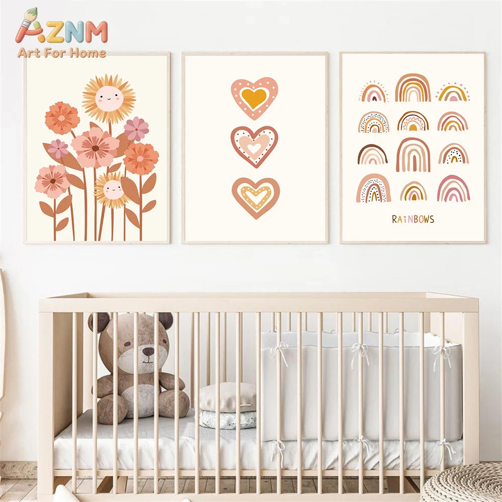 AZNM Boho Cute Sunflower Heart - Baby Nursery Prints 评论和价格