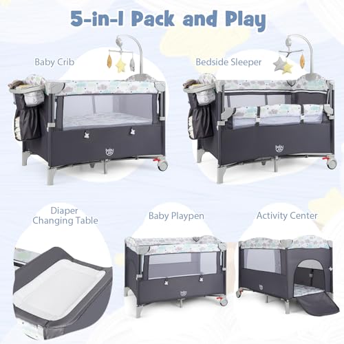 5-in-1 Pack and Play, Portable - Bassinet Bedside Sleeper 评论和价格