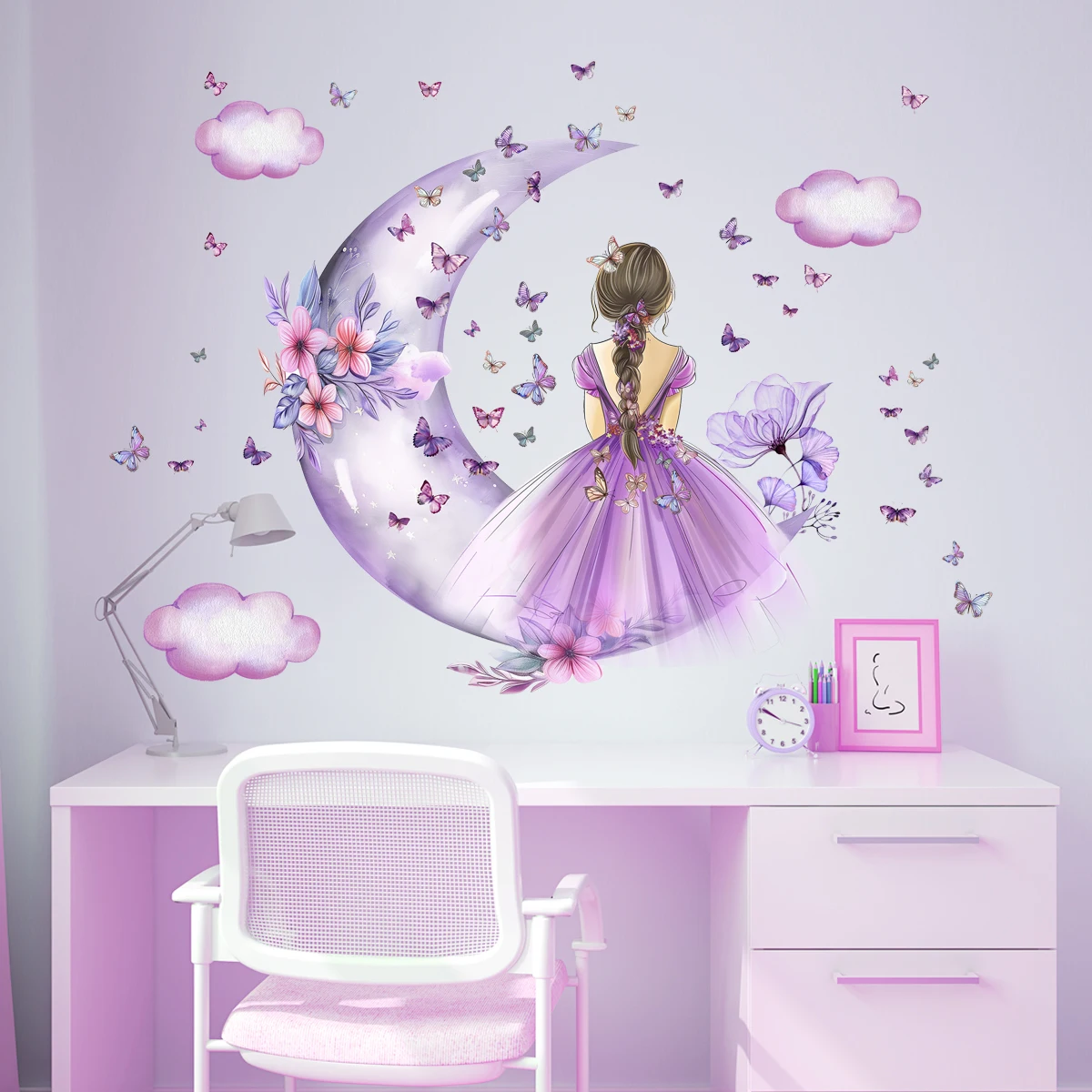 Girl Moon Butterflies Wall Sti - Baby Nursery Ideas Girl 评论和价格