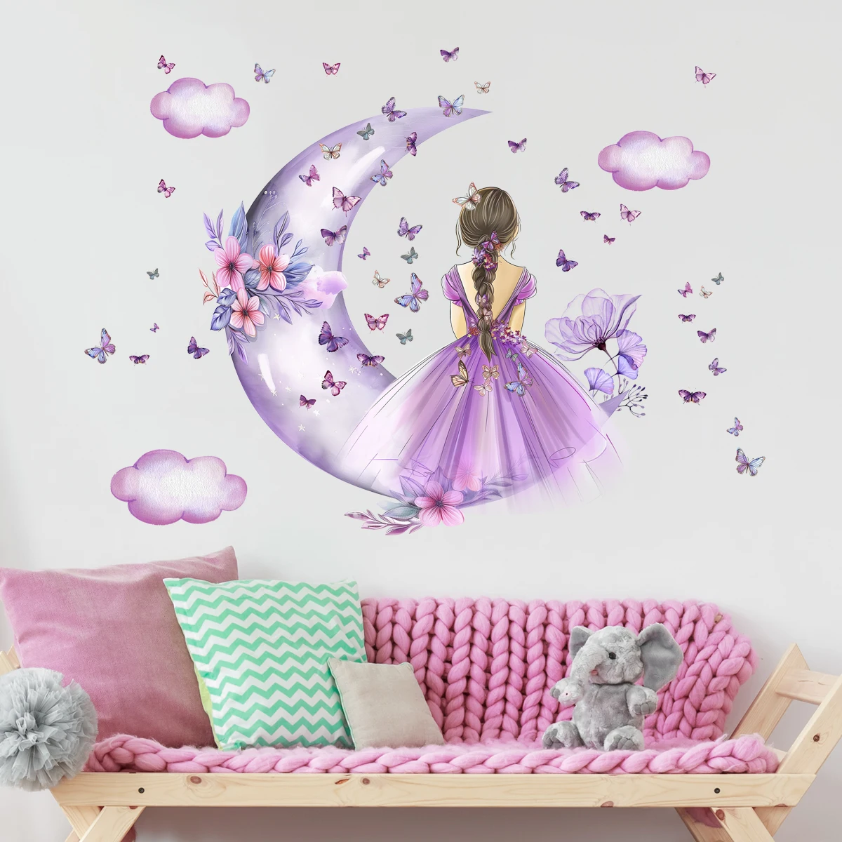 Girl Moon Butterflies Wall Sti - Baby Nursery Ideas Girl 评论和价格