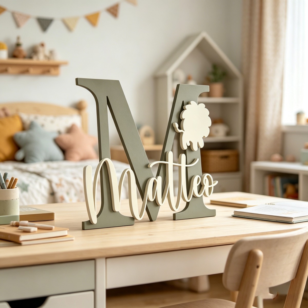 1Pc Custom Lion Name & Initial - Baby Nursery 评论和价格