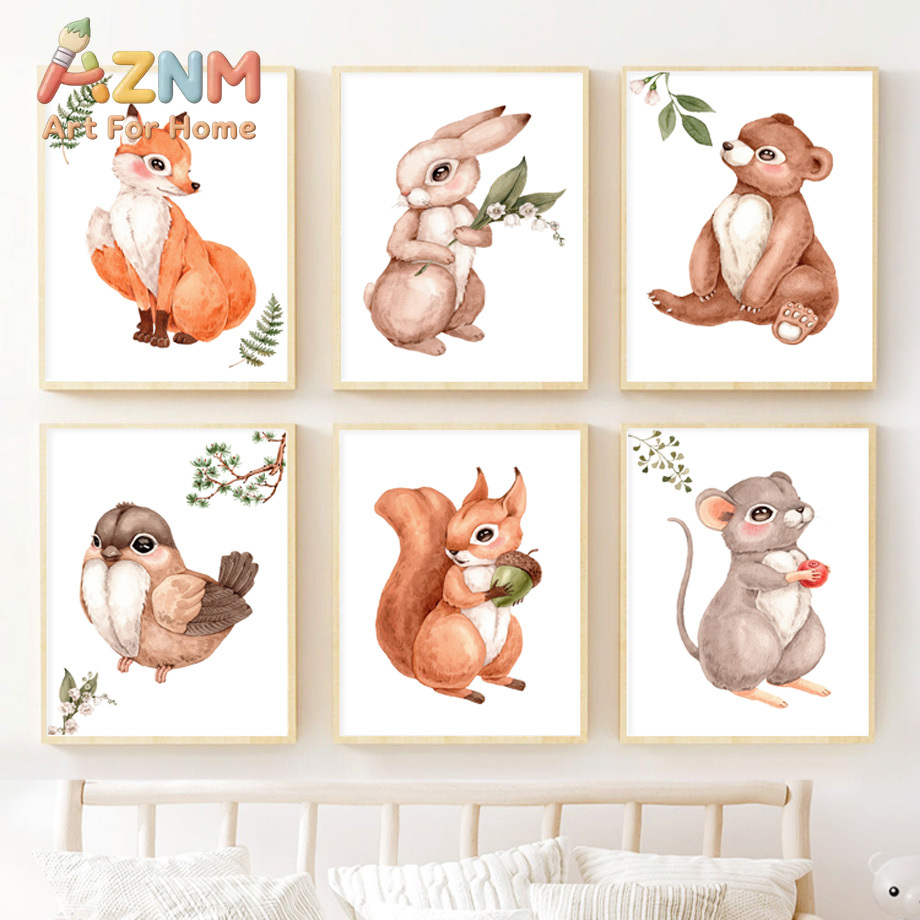 Watercolor Woodland Animal Nur - Baby Nursery Gender Neutral 评论和价格