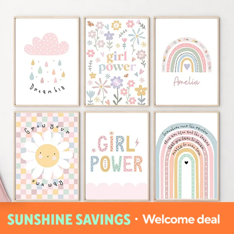 Sun Flower Rainbow Cloud Heart - Baby Nursery Prints 评论和价格