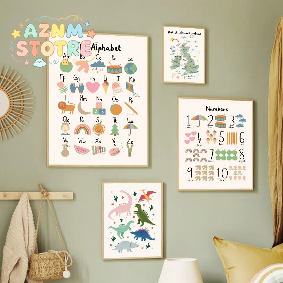 Animal World Map Dinosaur Alph - Baby Nursery Prints 评论和价格