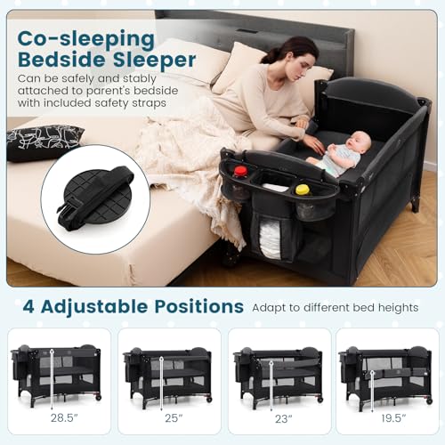 5-in-1 Pack and Play with Cano - Bassinet Bedside Sleeper 评论和价格