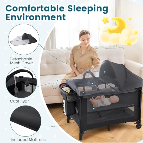 5-in-1 Pack and Play with Cano - Bassinet Bedside Sleeper 评论和价格