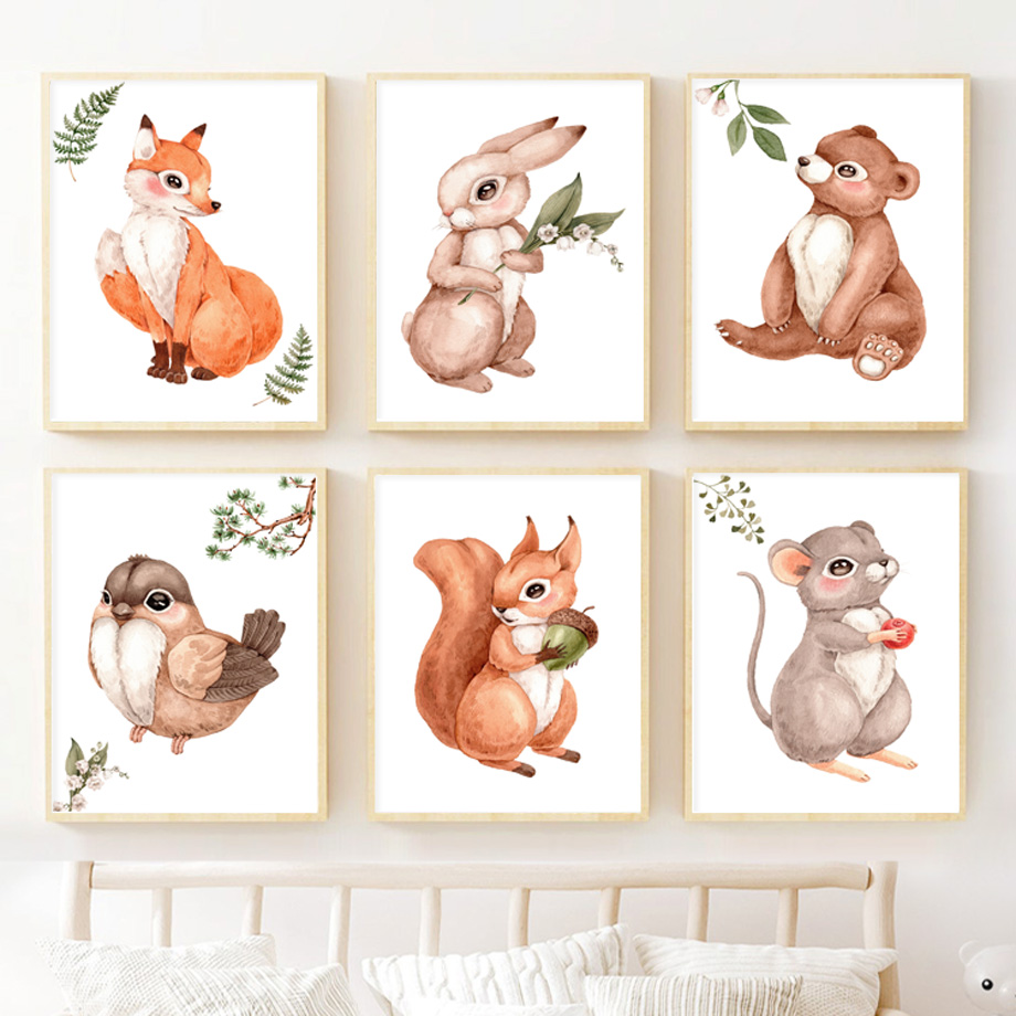 Watercolor Woodland Animal Nur - Baby Nursery Gender Neutral 评论和价格