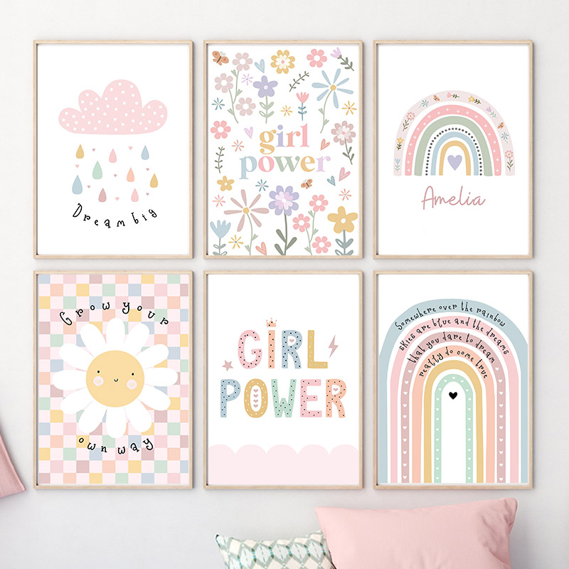 Sun Flower Rainbow Cloud Heart - Baby Nursery Prints 评论和价格